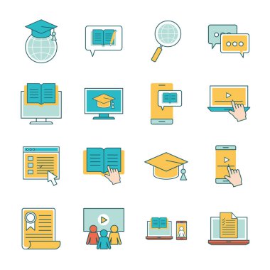 Eğitim çevrimiçi satırı ve biçim simgesi dizayn vektörü