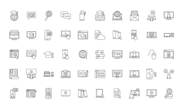 Образование онлайн силуэт стиль иконки набор векторного дизайна — стоковый вектор