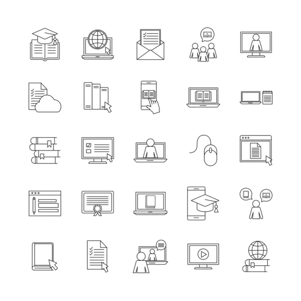 Education online silhouette style icon set vector design — Stock Vector