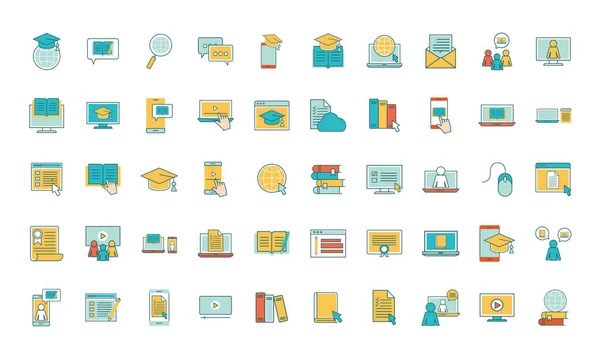 Education online line and fill style icon set vector design — Stock Vector