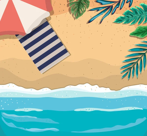 Παραλία με ομπρέλα και πετσέτα top view vector design — Διανυσματικό Αρχείο