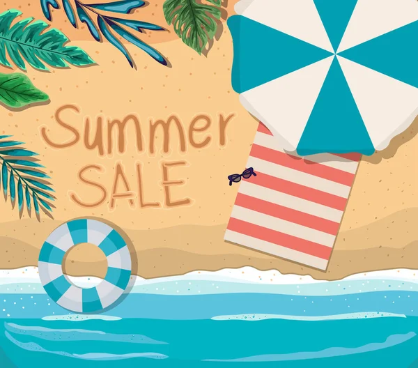 Praia com design de vetor de vista superior de venda de verão —  Vetores de Stock