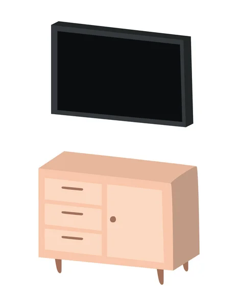 家具矢量设计上孤立的黑色电视机 — 图库矢量图片