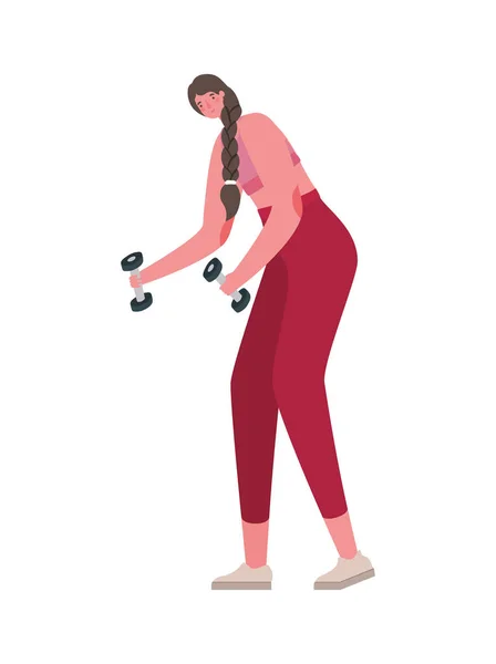 Woman cartoon with sportswear and weights vector design