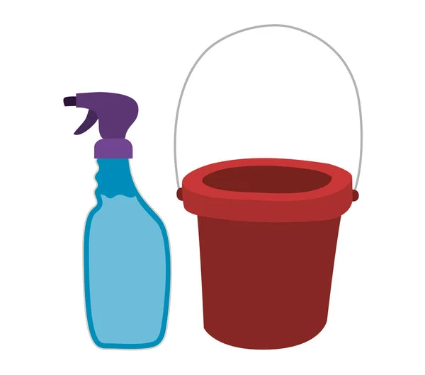 Izolovaný kbelík na vodu a konstrukce vektoru stříkací láhve — Stockový vektor