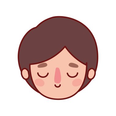 Kahverengi saç vektör tasarımlı izole çocuk kafası çizgi filmi.