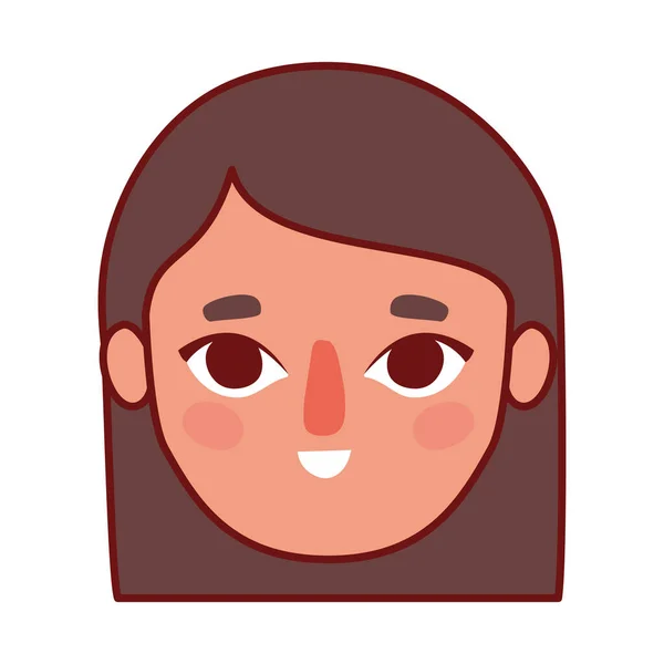 Tête femme dessin animé avec cheveux bruns vecteur design — Image vectorielle
