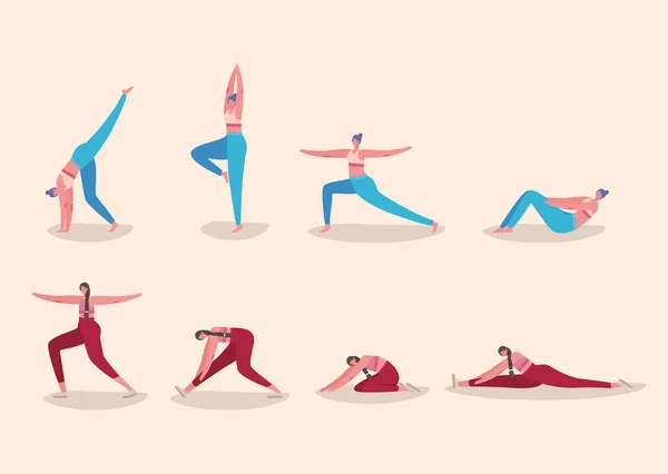 Women cartoons with sportswear doing yoga vector design — Stock Vector