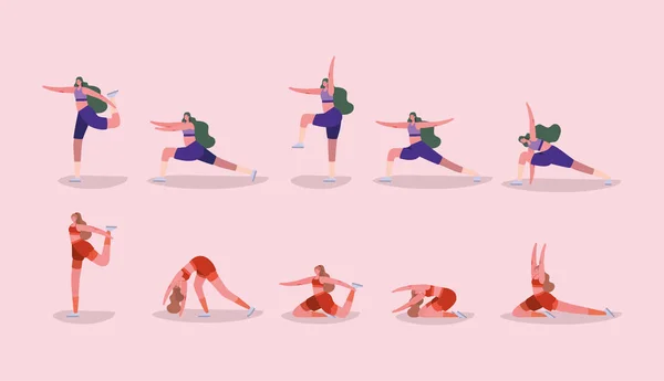 Vrouwen cartoons met sportkleding doen yoga vector ontwerp — Stockvector