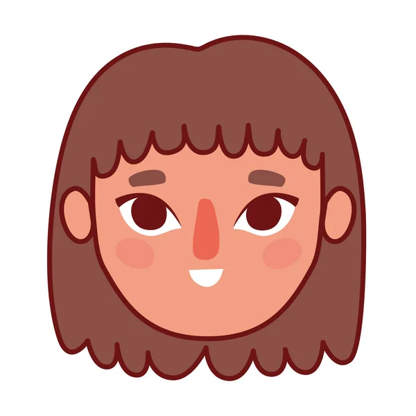 Dibujos animados de mujer cabeza con diseño de vectores de pelo marrón — Vector de stock