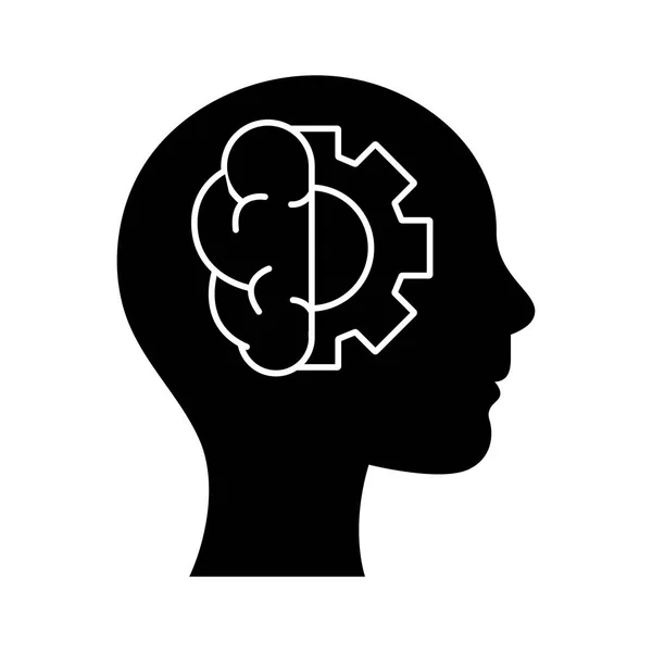 Mänskligt huvud med hjärna och redskap siluett stil ikon vektor design — Stock vektor