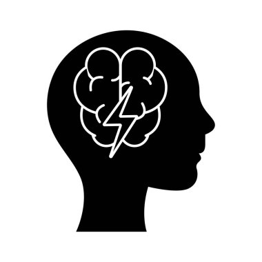 Beyin ve gök gürültüsü siluet biçim ikon vektör tasarımına sahip insan kafası