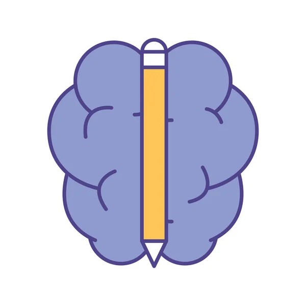 Hjärna med penna linje och fyll stil ikon vektor design — Stock vektor