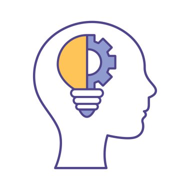 Ampul ve vites çizgisine sahip insan kafası ve biçim ikon vektör tasarımı