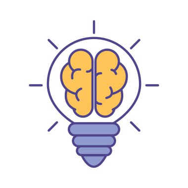 Ampul çizgisinin içindeki beyin ve biçim ikonu vektör tasarımını doldur