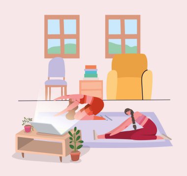 Ev vektör tasarımında egzersiz yapan kadın karikatürler