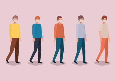 Maskeli vektör tasarımlı çocuklar arasındaki sosyal uzaklık