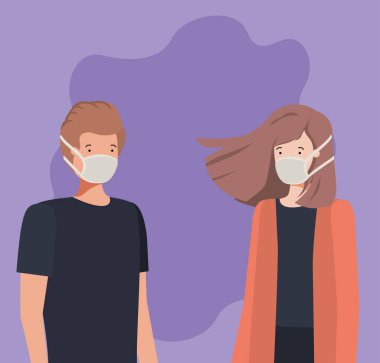 Maske tasarımı olan kız ve erkek arasındaki sosyal mesafe