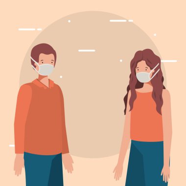 Maske tasarımı olan kız ve erkek arasındaki sosyal mesafe