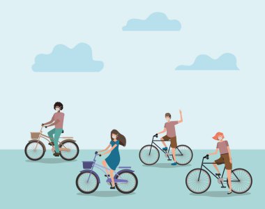 Bulut vektör tasarımlı maskeli insanlar