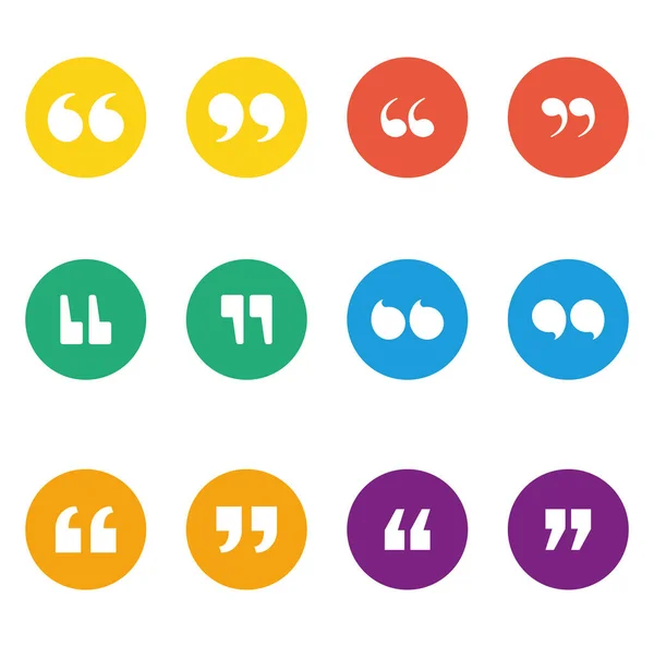 Set of quotes icons inside multicolored circles vector design — Stock Vector