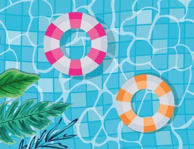 Yapraklı havuz ve üst görünüm vektör tasarımı