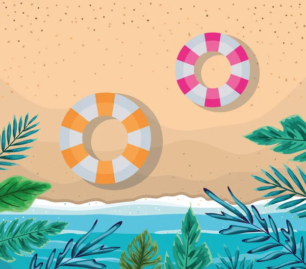 Пляж з листям і плаваючим видом зверху Векторний дизайн — стоковий вектор