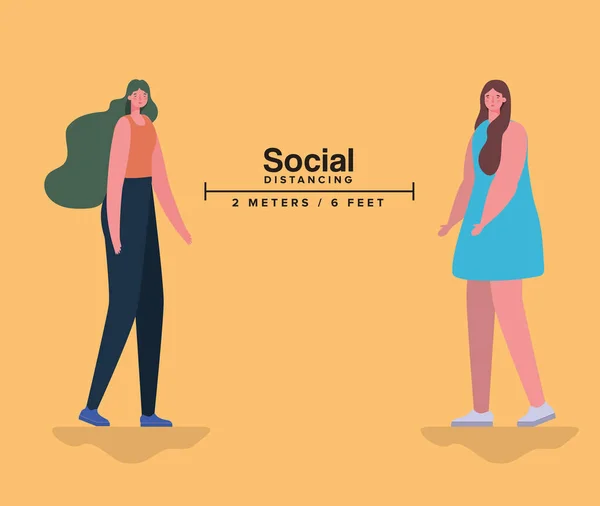Distance sociale entre les femmes conception vectorielle — Image vectorielle