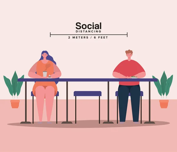 테이블 벡터 설계 상의 여성 과 남성 사이의 사회적 거리 — 스톡 벡터