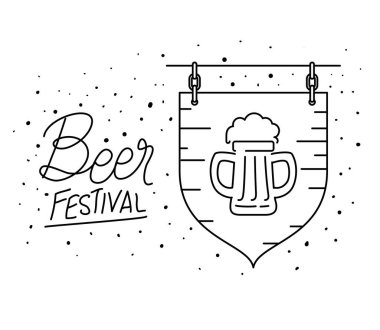 Festival vektör tasarımının tahta pankartıyla bira bardağı