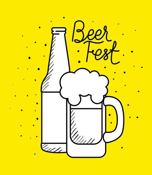 Verre à bière et bouteille de design vectoriel festival — Image vectorielle