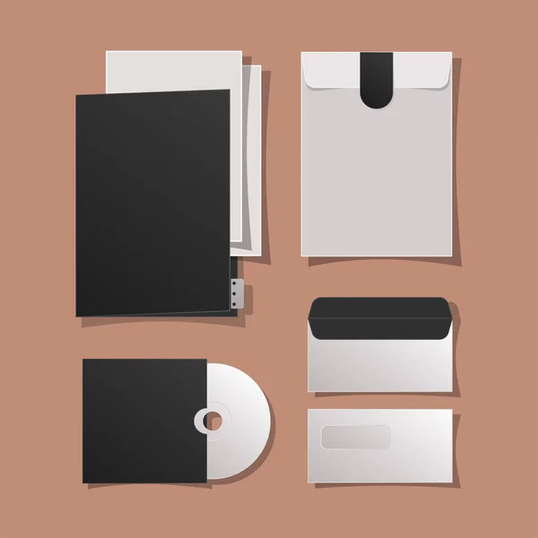 Mockup cd archivo y sobres de diseño vectorial — Vector de stock