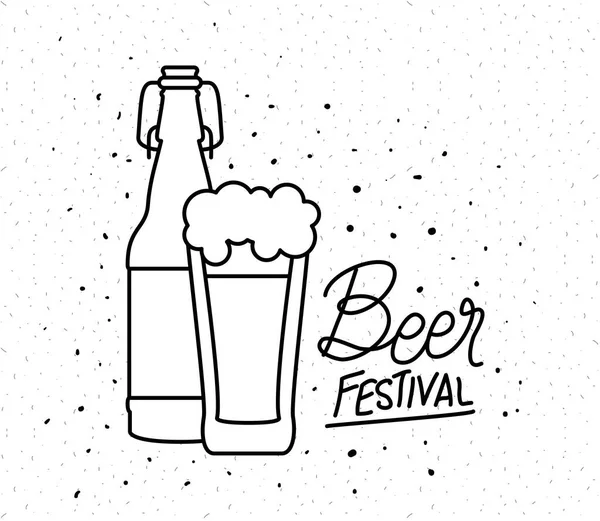 Cerveza de vidrio y botella de diseño vectorial festival — Archivo Imágenes Vectoriales