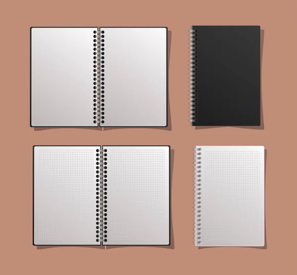 Cuadernos de Mockup conjunto diseño de vectores — Vector de stock
