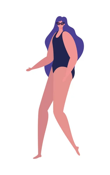 Chica de dibujos animados con traje de baño y gafas de diseño de vectores — Vector de stock