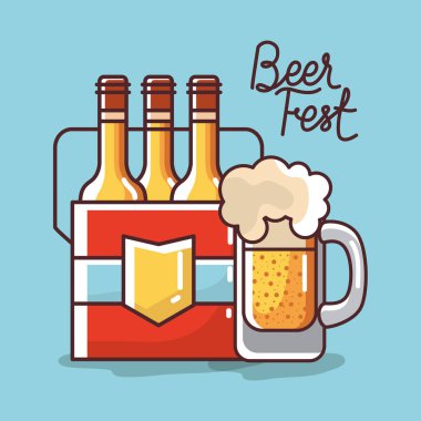 Bira bardağı ve şişeler festival vektör tasarımı kutusunun içinde.