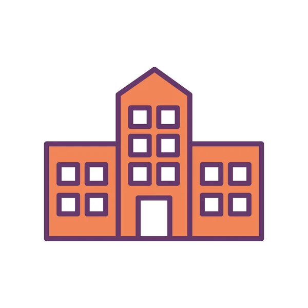 Baris bangunan sekolah dan desain vektor ikon gaya isian - Stok Vektor