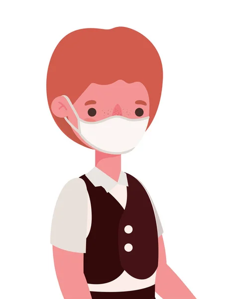 Niño con máscara médica y diseño de vectores uniforme — Archivo Imágenes Vectoriales