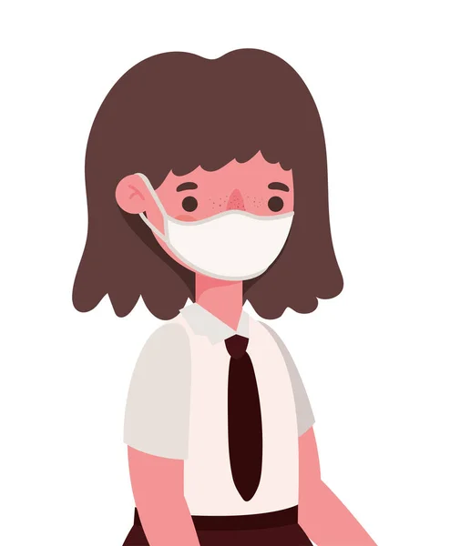 Menina criança com máscara médica e design de vetor uniforme —  Vetores de Stock