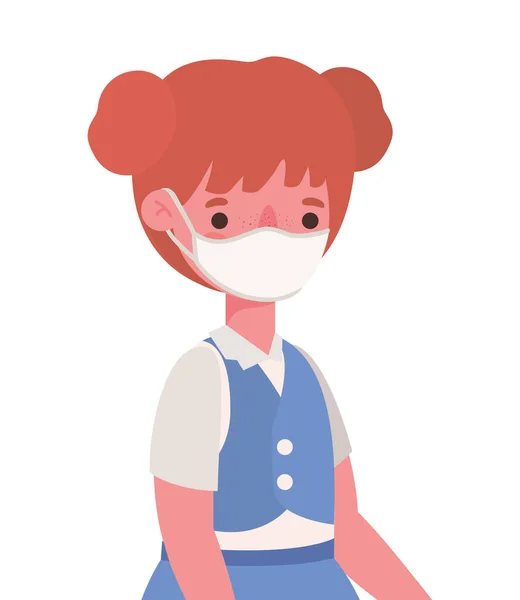 Mädchen Kind mit Uniform und medizinische Maske Vektor-Design — Stockvektor