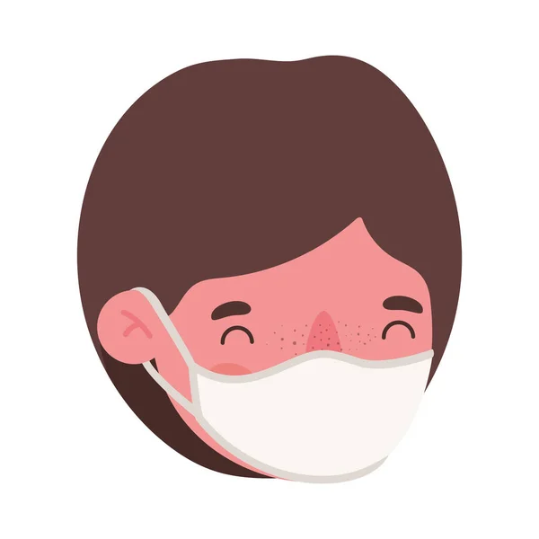Tête de garçon avec masque médical conception vectorielle — Image vectorielle