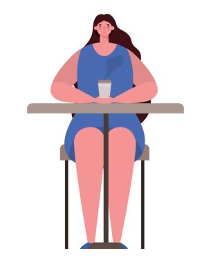 Vektör tasarımında kahve fincanı olan Avatar kadın.