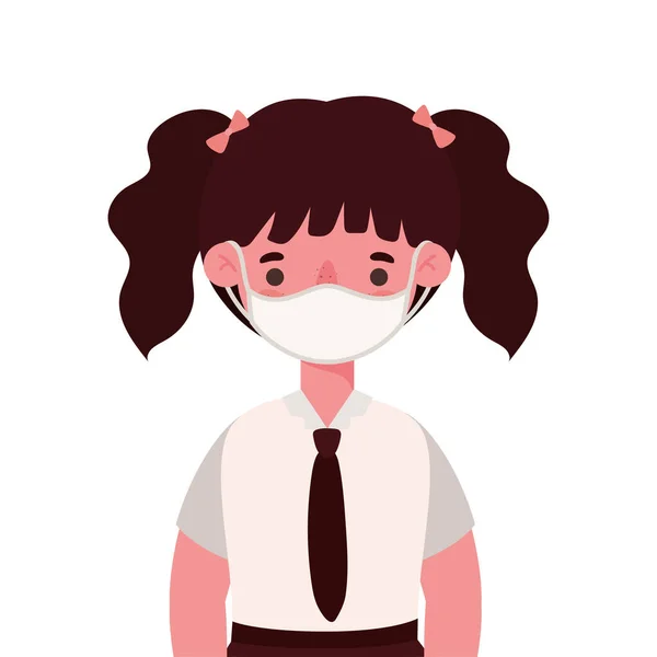 Menina criança com máscara médica e design de vetor uniforme —  Vetores de Stock