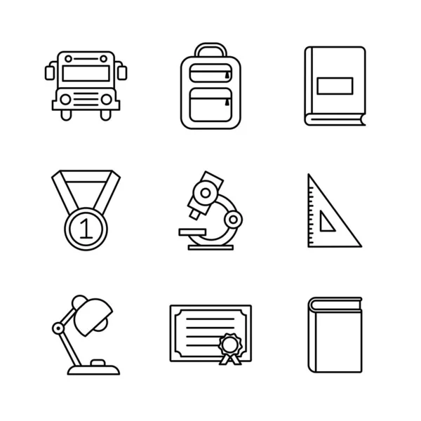 Escuela línea estilo icono conjunto vector diseño — Vector de stock