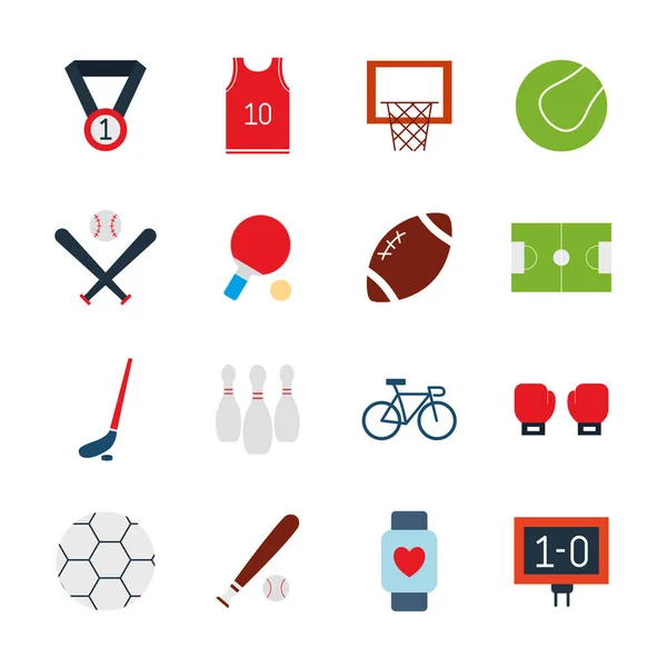 Deporte estilo plano icono conjunto vector diseño — Vector de stock