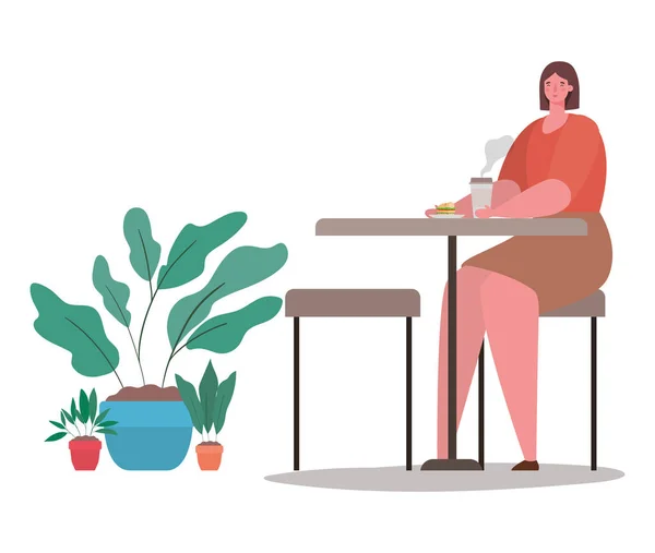 Avatar Frau mit Kaffeebecher auf Tisch Vektor-Design — Stockvektor