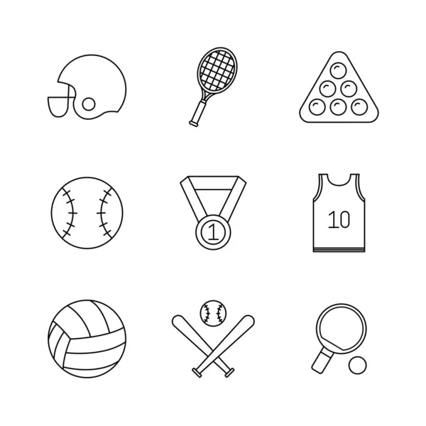 Deporte línea estilo icono conjunto vector diseño — Vector de stock