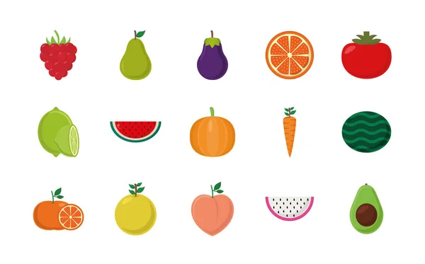 Frutas estilo plano icono conjunto vector diseño — Archivo Imágenes Vectoriales