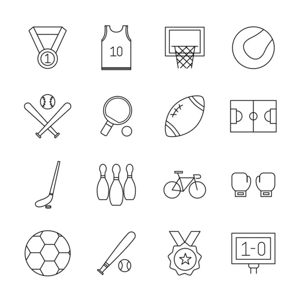 Sport lijn stijl pictogram set vector ontwerp — Stockvector