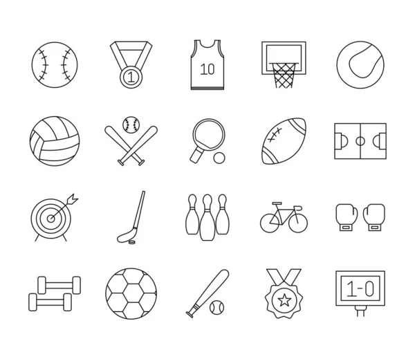 Sport lijn stijl pictogram set vector ontwerp — Stockvector